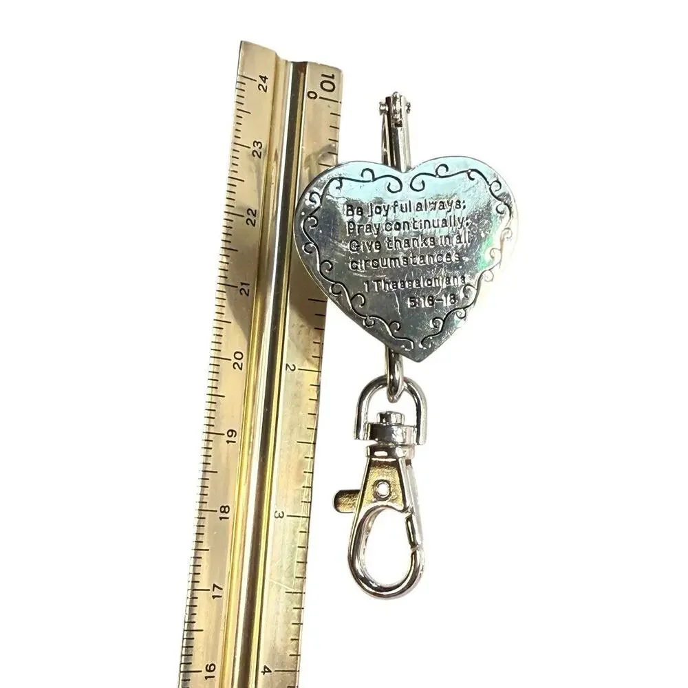 Rainbow Keypers Klip Key Clip Heart Bag Charm Religious Bible Verse Silver Tone